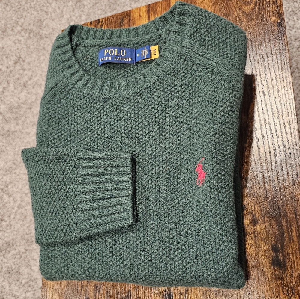 NWOT Polo by Ralph Lauren Men's Forest Green Crewneck Sweater Size--M - Picture 2 of 6
